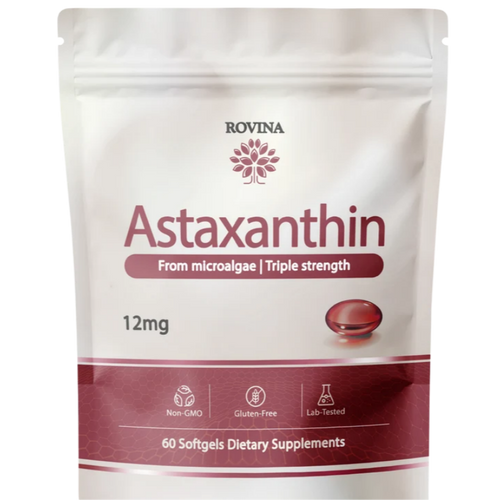 ROVINA Astaxanthin 12mg Softgels, Triple Strength Antioxidant Triple Strength Antioxidant from Microalgae; supports eye, skin, immune & joint health; Non-GMO, Gluten Free, 60 ct