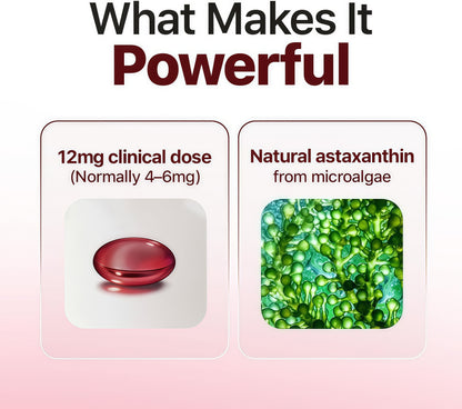 ROVINA Astaxanthin 12mg Softgels, Triple Strength Antioxidant Triple Strength Antioxidant from Microalgae; supports eye, skin, immune & joint health; Non-GMO, Gluten Free, 60 ct